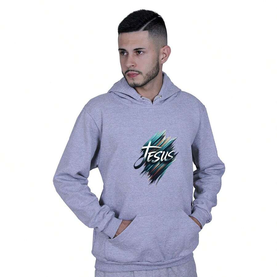 Sweatshirt Hoodie Jesus Cross Christian Catholic Unisex - Xám - Xem 1