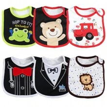 6 piezas Baberos para bebés con diseños estampados y bordados, baberos para la baba de bebés - Multicolor - Ver 12