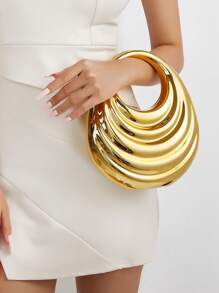 全新时尚银色金属不对称手拿包适合晚会潮流女士手提包 - 金色 - 查看 1