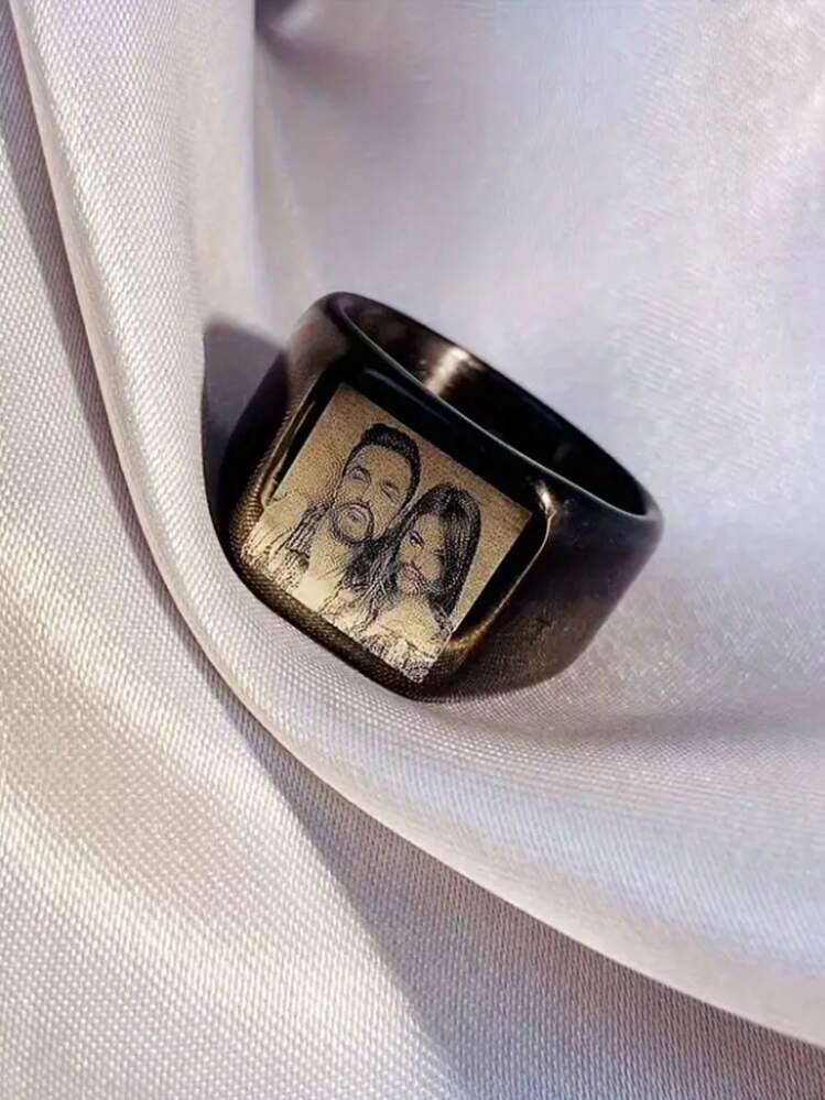 1pc Custom Engraved Photo Ring Stainless Steel Perfect Gift For Couples, Family & Friends On Birthdays, Graduations & Christmas - Multicolor - View 11