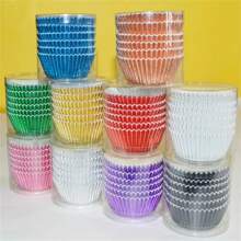 100 件铝箔杯蛋糕衬垫松饼衬垫松饼包装纸防油纸烘焙杯 - 多种颜色可选 - 彩色 - 查看 10