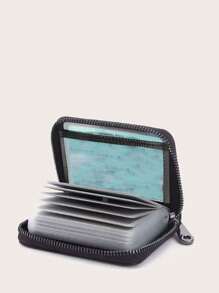 男士拉链式多卡位卡片收纳盒存储卡超薄轻便拉链便携式现金身份证卡片零钱袋生日礼物周年纪念情人节情侣大学生中学生男士礼品卡夹卡夹钱包名片夹信用卡夹照片卡夹男士迷你钱包卡片钱包 - 黑色 - 查看 1