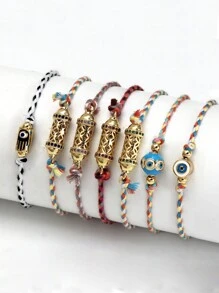 1 件时尚铜眼微镶嵌吊坠可调节编织绳手链，适合日常佩戴 - rope - 查看 12