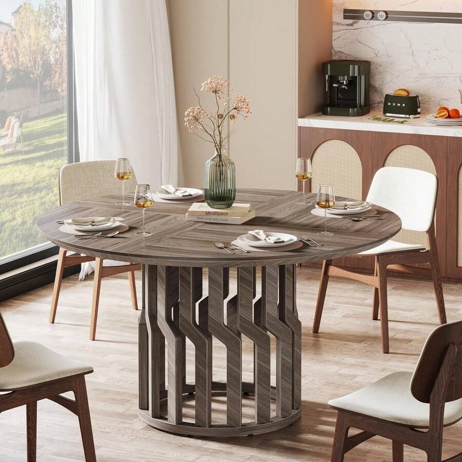 Tribesigns 41In Round Dining Table Modern Wood Kitchen Table For 46