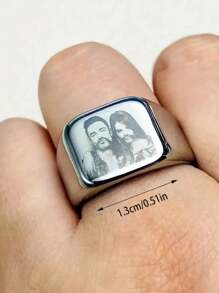 1pc Custom Engraved Photo Ring Stainless Steel Perfect Gift For Couples, Family & Friends On Birthdays, Graduations & Christmas - Multicolor - View 7