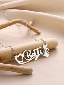 Dây chuyền mặt mèo tên trái tim tùy chỉnh cho nữ Dây chuyền tên cá nhân dễ thương thời trang có chữ lồng tên động vật cổ áo chống thấm nước bằng thép không gỉ bền màu Phụ kiện tiệc quà tặng sinh nhật tùy chỉnh - Bạc - Xem 4