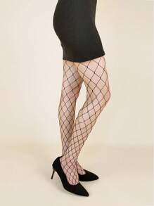 1pair Women Solid Casual Fishnet Tights For Daily Life - Black - View 6
