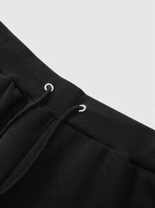 2 peças moletom com capuz casual engraçado da moda masculina com estampa de letras - Preto - Ver 5