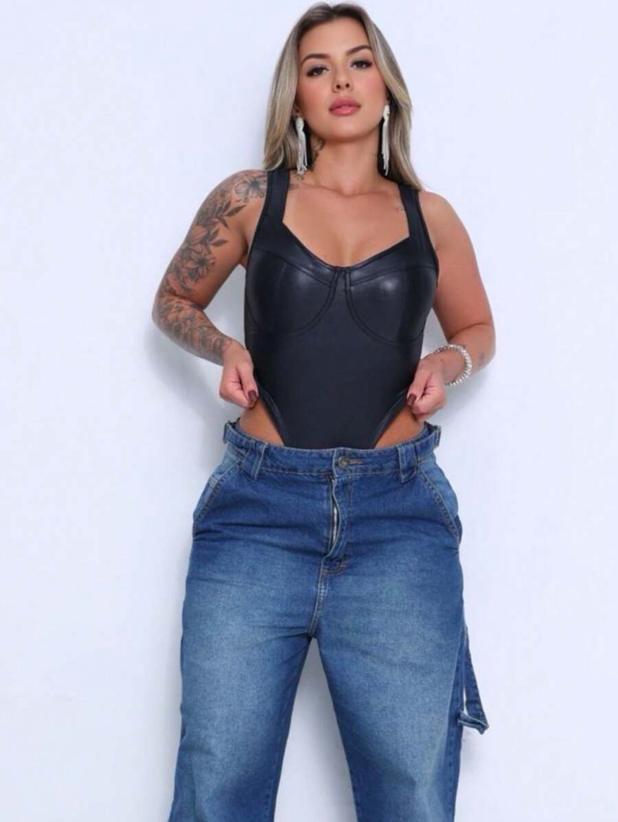 Bodysuit With A Scoop Neck In Cirre Summer 2024 - màu đen - Xem 1