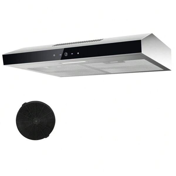 TopStrong Dunstabzugshaube 60cm, Unterbau Dunstabzugshaube 60cm, Umluft/Abluft, abzugshaube mit CF-K Aktivkohlefilter, 201 m³/h Luftstrom, Edelstahl Dunstabzug, 3 Stufen Soft Touch Steuerund [Energieklasse C]