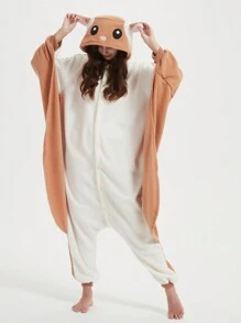 Flying Squirrel Unisex, Plus Size Cartoon One Piece Pajamas, Fleece Thickened Hooded Jumpsuit, Fall, Winter, Christmas Animal Cosplay One Piece Pajamas, Funny One Piece Outfit For Halloween Party - Màu Khaki - Xem 1