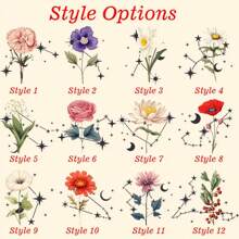 个性化生日花朵和十二生肖珠宝盒：矩形、拉链开合、多用途、皮革、十二生肖设计 - 送给妈妈、伴娘或生日的完美礼物 - 彩色 - 查看 7