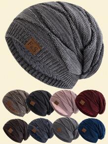 JZML 1pc Letter Decor Soft Knitted Ski Cap With Thermal Lined For Outdoor Halloween Beanie Fall Outfit - Mixed Color - F&S - View 14