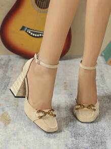 女士休闲一脚蹬高跟鞋 封闭式鞋头 粗跟 办公室工作鞋