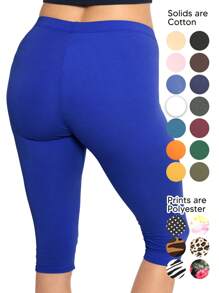 Women's Knee-Length Capri Cotton Leggings | X-Small - Large - Royal Blue - View 2