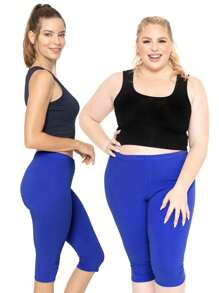 Women's Knee-Length Capri Cotton Leggings | X-Small - Large - Royal Blue - View 3