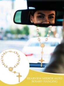 1 件金色十字形汽车后视镜挂饰，带水钻，男女通用 - 金色 - 查看 9