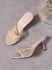 Sandalias de tacón alto de punta abierta color albaricoque, nuevas sandalias de verano para damas elegantes con malla transpirable y tacón fino - Albaricoque - Ver 6