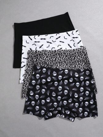 4pcs Gothic Printed High Waist Comfortable Women Sports Briefs