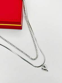 Women's Luxury Love Snake Scale Necklace + Inlaid Single Line Necklace - 銀色 - 查看 4