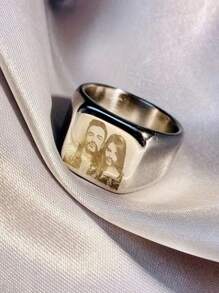 1pc Custom Engraved Photo Ring Stainless Steel Perfect Gift For Couples, Family & Friends On Birthdays, Graduations & Christmas - Multicolor - View 19