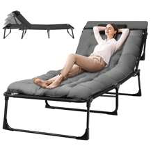 Cama plegable para camping con capacidad de 500 libras, sillón reclinable de 4 posiciones, cama plegable con colchón y almohada extraíbles, camas plegables portátiles para camping, hogar, oficina, jardín, piscina (negro gris)