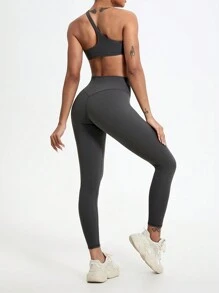 1 Stück Yoga-Hose mit hoher Taille und Hüftanhebung, atmungsaktiv, nude Farbe, für Outdoor, Gym, Laufen, Training, Leggings Tights
