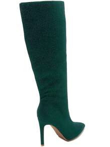 Rhinestone Thigh-High Boots – Glamorous Stiletto Heel Boots - Green - View 6