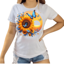 Women's T-Shirt, Short Sleeve Blouse, Basic Print, Sizes S To GG - 向日葵日落 - 查看 2