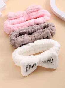 Cute Plush OMG Design Spa Wristband, Absorbent Coral Fleece Waterproof Headband Home Bathroom Decor Fall Decor Back To School - Multicolor - View 11