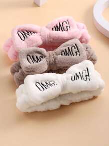 Cute Plush OMG Design Spa Wristband, Absorbent Coral Fleece Waterproof Headband Home Bathroom Decor Fall Decor Back To School - Multicolor - View 8