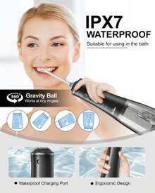 Electric Oral Irrigator, Portable Water Flosser, Multiple Cleaning Modes, 280ML Water Tank, With 6 Different Functional Nozzles, Effectively Removing Food Residue , Improving Oral Health - 黑色 - 查看 4