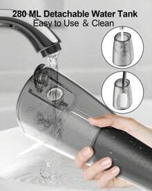 Electric Oral Irrigator, Portable Water Flosser, Multiple Cleaning Modes, 280ML Water Tank, With 6 Different Functional Nozzles, Effectively Removing Food Residue , Improving Oral Health - 黑色 - 查看 6