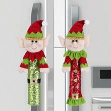 1pc Christmas Refrigerator Handle Cover Santa Microwave Kitchen Fridge Door Knob Protector Xmas Decorations,Christmas - Multicolor - View 10