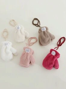 Simple Thick Plush Gloves For Kids, Winter - Multicolor - View 1