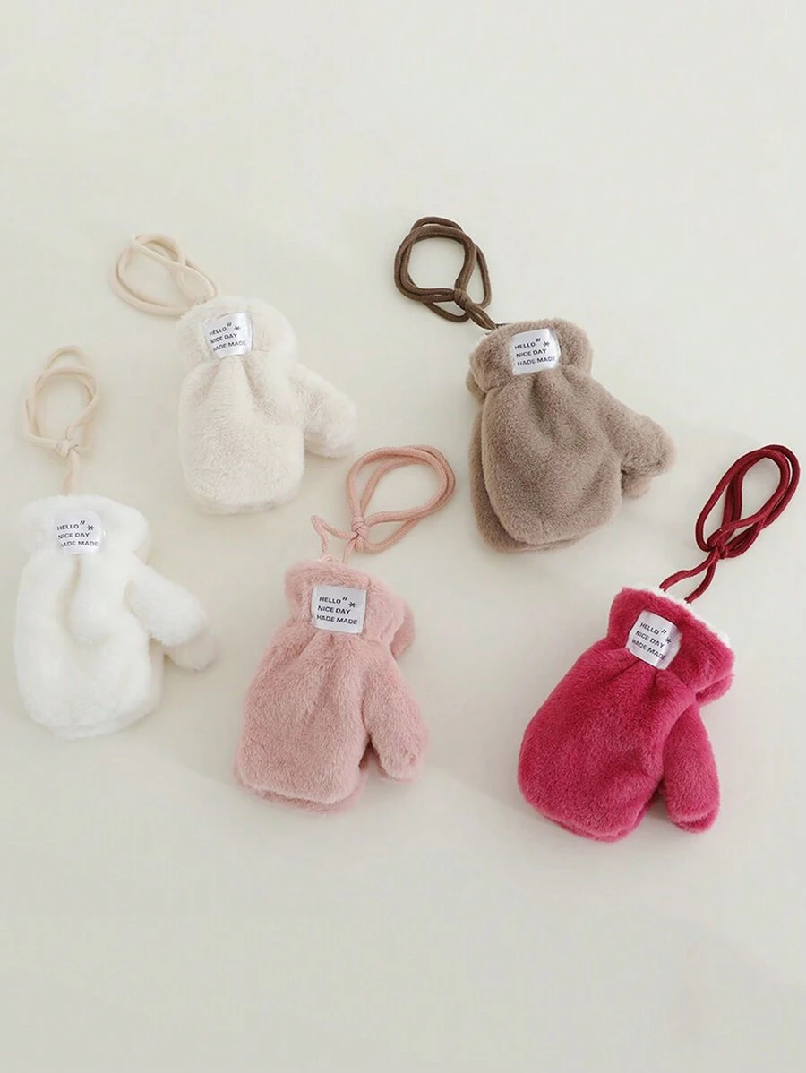 Simple Thick Plush Gloves For Kids, Winter - Multicolor - View 1
