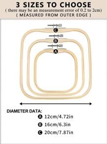 3pcs Beige Square -Friendly Moso Bamboo Handmade DIY Cross Stitch Embroidery Hoops  Embroidery Frames  Punch Needle Hoops, Also As Photo Frame Decoration, Durable