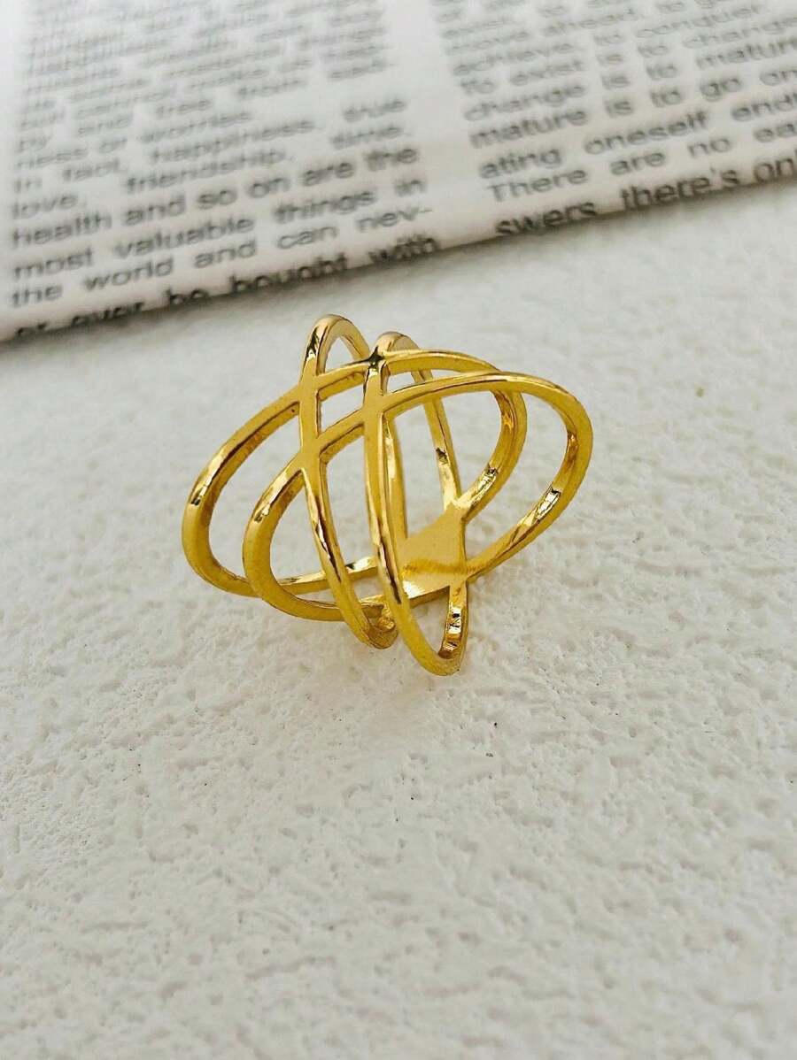 Thin Asymmetrical Braided Ring Abstract Smooth High Fusion Adjustable 18K Gold Plated 925 Silver - Gold - View 1