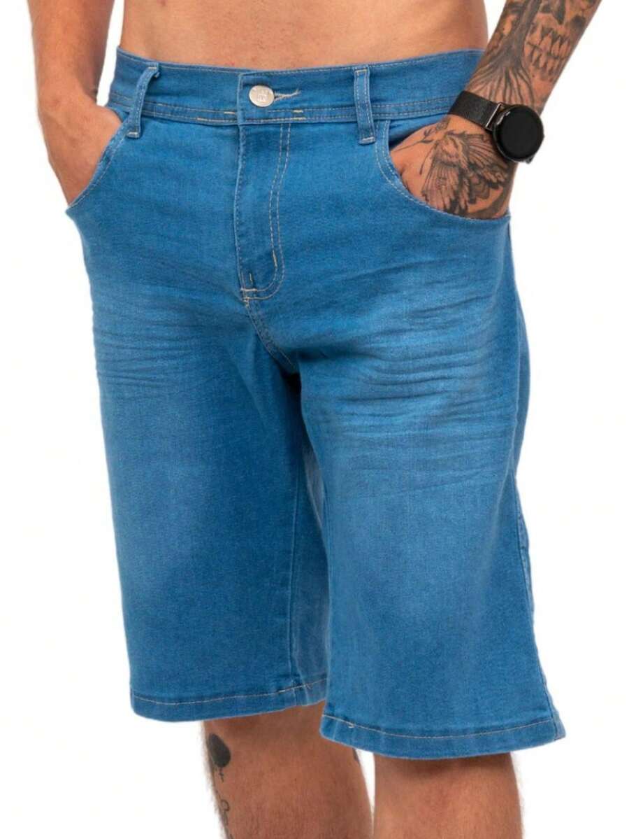 Men's Bermuda Jeans With Lycra Elastane - Màu xanh lam - Xem 1