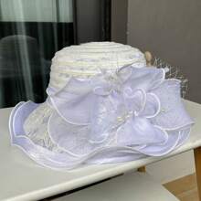 1pc Women's Vintage Floral Organza Derby Hat Kentucky Foldable Hats Fascinator Sun Hats UV Protection For Wedding Tea Party Hat, School
