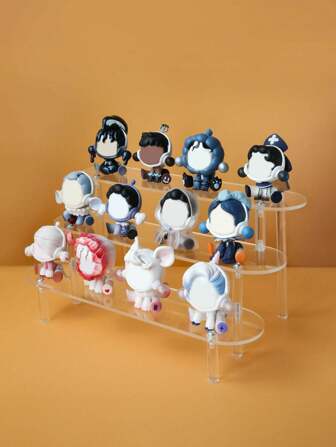 1pc Round Corner Transparent Acrylic Tiered Figurine Display Shelf, Transparent Acrylic Multi-Tier Blind Box Figurine & Cosmetics Small Decor Display Stand