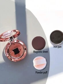 1pc Rose Gold Plated Eyeshadow Palette With Makeup Sponge & Magnetic Plate, 1g Mini Refillable Makeup Compact For Travel - Multicolor - View 4