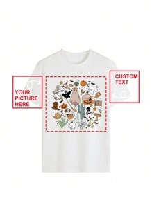 Camiseta personalizada de mujer - Diseña tu propia camiseta impresa personalizada agregando tus propias fotos (fotos familiares/selfies) Perro, gatitos, ornamental elegante, moda, hipster, contratado, acogedor, disfraz fácil, moda modesta, ropa de Navidad minimalista chic única - Blanco - Ver 3