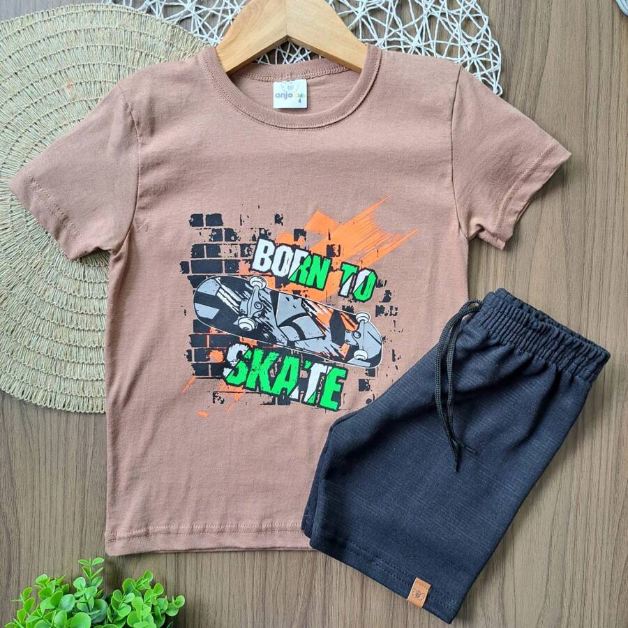 Children's Boy Set - Set Of 2 Children's Clothing 1 T-Shirt And 1 Bermuda Shorts For Men 1 To 8 - 鏽棕色 - 查看 1
