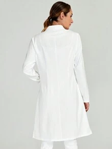 cimmuovere Bata de laboratorio de manga larga blanca, uniforme de enfermería, bata de médico dentista, clínica, salón de belleza, psiquiatra con bolsillos - Blanco - Ver 2