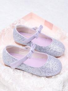 Children's Princess Shoes, Girls' Soft-Soled Flat Shoes With Bowknot, Sequin Dress Shoes