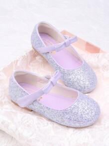 Children's Princess Shoes, Girls' Soft-Soled Flat Shoes With Bowknot, Sequin Dress Shoes