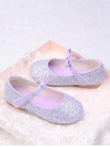 Children's Princess Shoes, Girls' Soft-Soled Flat Shoes With Bowknot, Sequin Dress Shoes