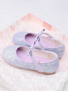 Children's Princess Shoes, Girls' Soft-Soled Flat Shoes With Bowknot, Sequin Dress Shoes