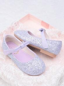 Children's Princess Shoes, Girls' Soft-Soled Flat Shoes With Bowknot, Sequin Dress Shoes